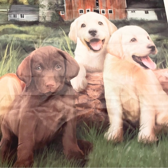 Evergreen Suede Reflections Double Sided Decorative Flag Farm Scene Puppy - Picture 11 of 16